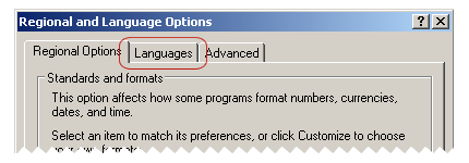 Regional and Language Options dialog box
