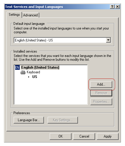 Text Services and Input Languages Dialog