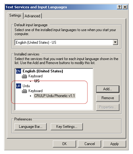 Text Services and Input Languages Dialog